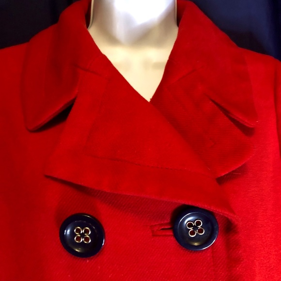 Anne Klein Cardinal Red Double Breasted Jacket With Leather Trim, Size S - Picture 3 of 6